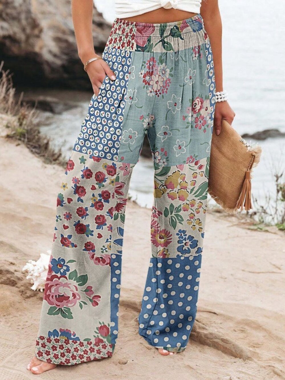 Blue Boho Women's Flowy Palazzo Pants